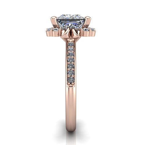 Amy Princess Shape Halo Engagement Ring in 18K Rose Gold