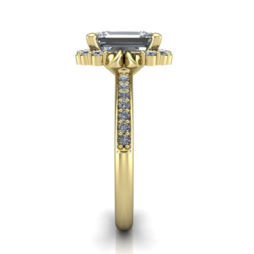 Amy Emerald Shape Halo Engagement Ring in 14K Yellow Gold