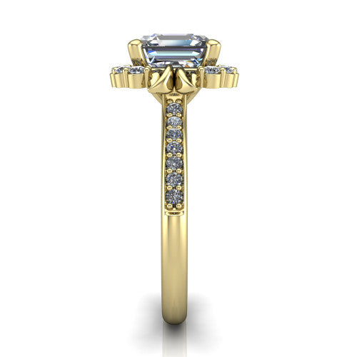 Amy Square Emerald Shape Halo Engagement Ring in 14K Yellow Gold
