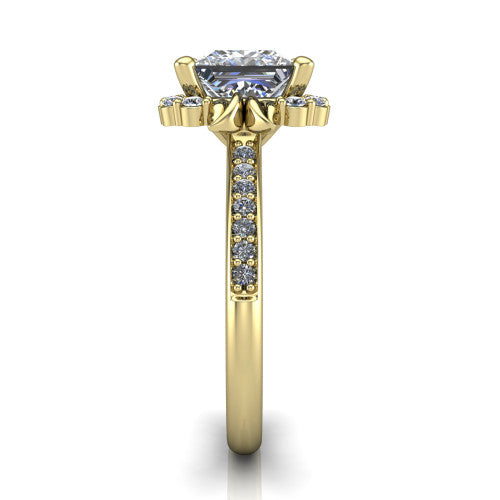 Amy Princess Shape Halo Engagement Ring in 14K Yellow Gold