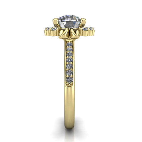 Amy Round Shape Halo Engagement Ring in 18K Yellow Gold