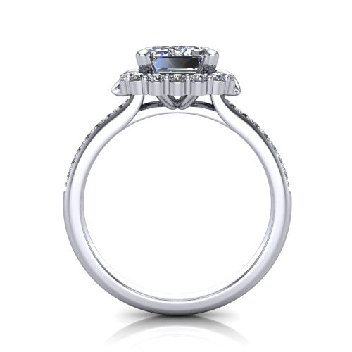 Amy Emerald Shape Halo Engagement Ring in 14K White Gold