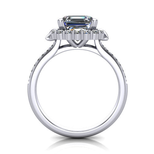 Amy Square Emerald Shape Halo Engagement Ring in Platinum