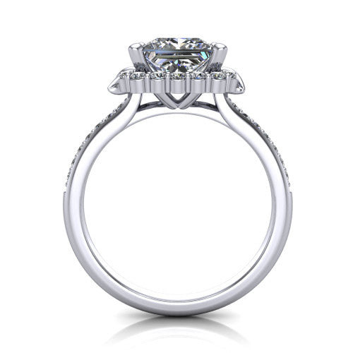 Amy Princess Shape Halo Engagement Ring in Platinum
