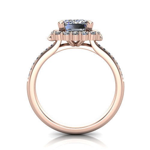Amy Emerald Shape Halo Engagement Ring in 18K Rose Gold