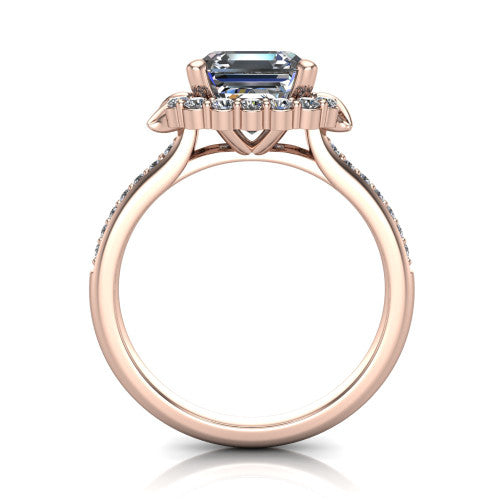 Amy Square Emerald Shape Halo Engagement Ring in 14K Rose Gold