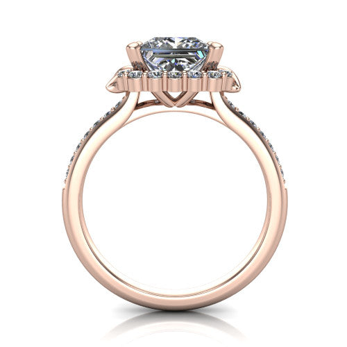 Amy Princess Shape Halo Engagement Ring in 14K Rose Gold