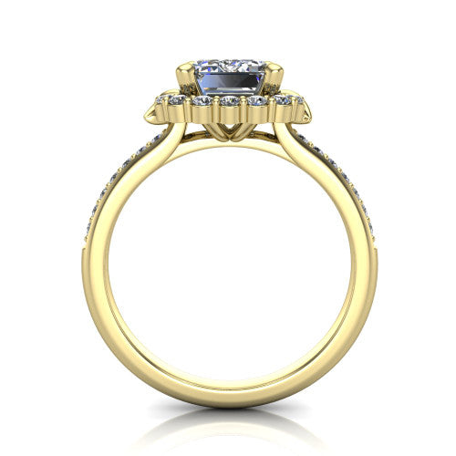 Amy Emerald Shape Halo Engagement Ring in 14K Yellow Gold