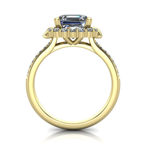 Amy Square Emerald Shape Halo Engagement Ring in 18K Yellow Gold