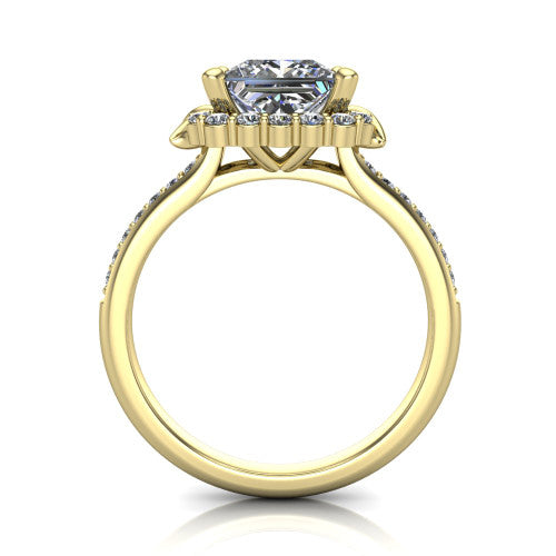Amy Princess Shape Halo Engagement Ring in 14K Yellow Gold