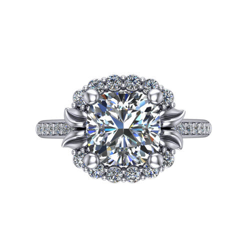 Amy Cushion Shape Halo Engagement Ring in 14K White Gold