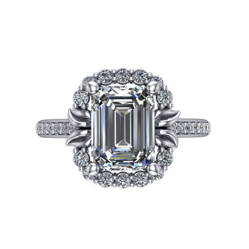 Amy Emerald Shape Halo Engagement Ring in 14K White Gold