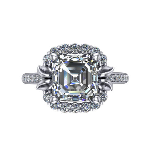 Amy Square Emerald Shape Halo Engagement Ring in 14K White Gold