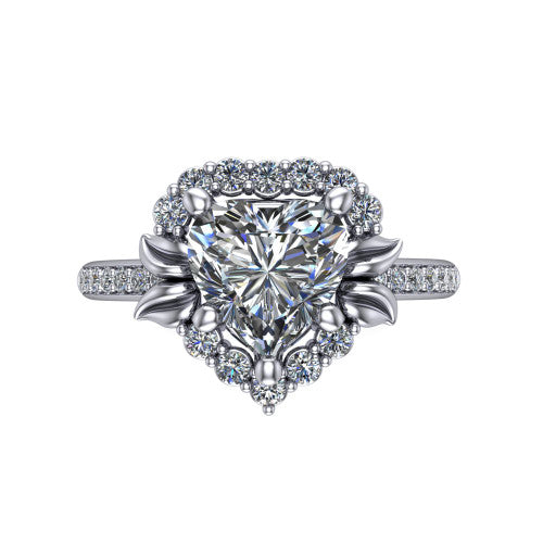 Amy Heart Shape Halo Engagement Ring in 14K White Gold