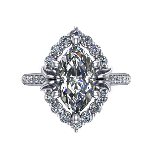Amy Marquise Shape Halo Engagement Ring in Platinum