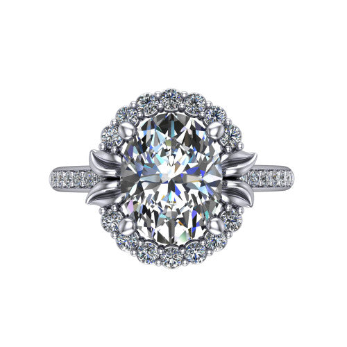 Amy Oval Shape Halo Engagement Ring in 18K White Gold