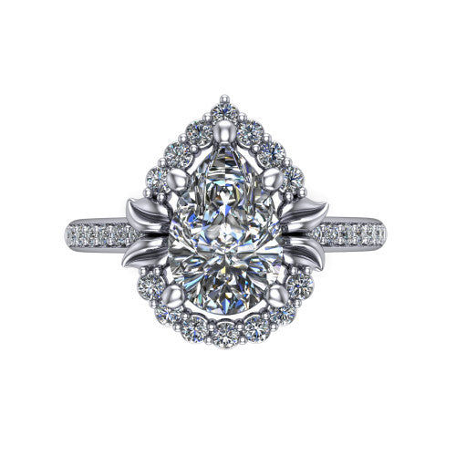 Amy Pear Shape Halo Engagement Ring in 18K White Gold