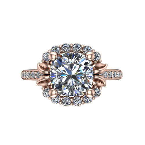 Amy Cushion Shape Halo Engagement Ring in 14K Rose Gold