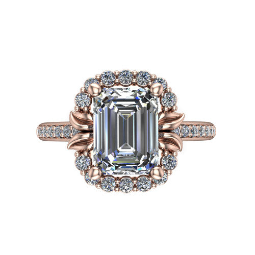 Amy Emerald Shape Halo Engagement Ring in 18K Rose Gold
