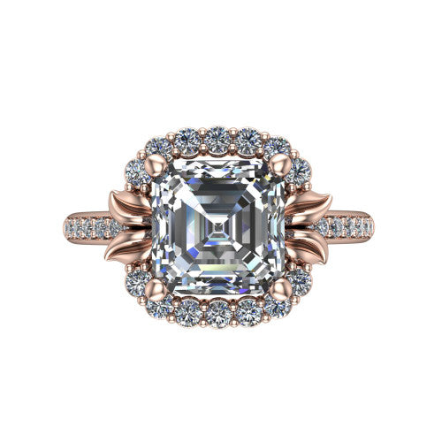 Amy Square Emerald Shape Halo Engagement Ring in 18K Rose Gold