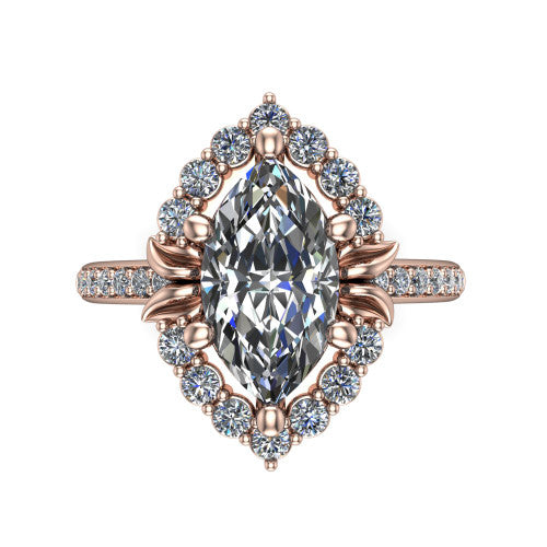 Amy Marquise Shape Halo Engagement Ring in 14K Rose Gold