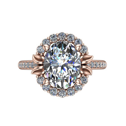 Amy Oval Shape Halo Engagement Ring in 14K Rose Gold