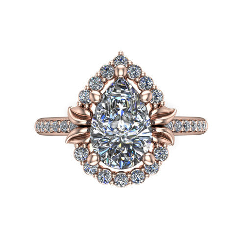 Amy Pear Shape Halo Engagement Ring in 14K Rose Gold