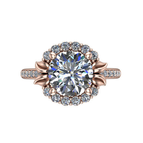 Amy Round Shape Halo Engagement Ring in 14K Rose Gold