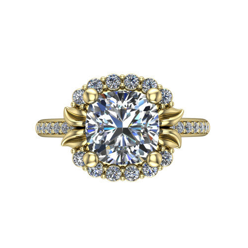 Amy Cushion Shape Halo Engagement Ring in 18K Yellow Gold