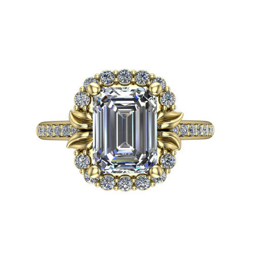 Amy Emerald Shape Halo Engagement Ring in 18K Yellow Gold
