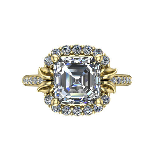 Amy Square Emerald Shape Halo Engagement Ring in 14K Yellow Gold
