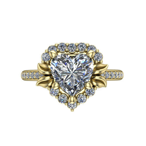 Amy Heart Shape Halo Engagement Ring in 14K Yellow Gold