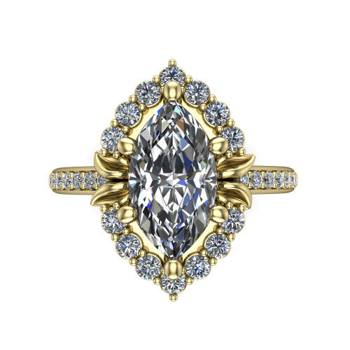 Amy Marquise Shape Halo Engagement Ring in 18K Yellow Gold