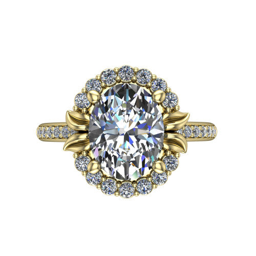 Amy Oval Shape Halo Engagement Ring in 18K Yellow Gold