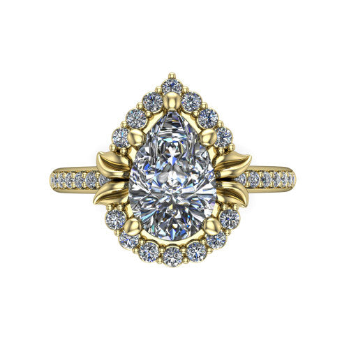 Amy Pear Shape Halo Engagement Ring in 18K Yellow Gold