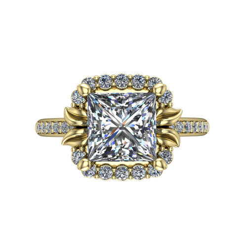 Amy Princess Shape Halo Engagement Ring in 18K Yellow Gold