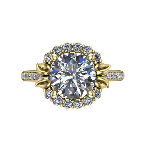 Amy Round Shape Halo Engagement Ring in 14K Yellow Gold