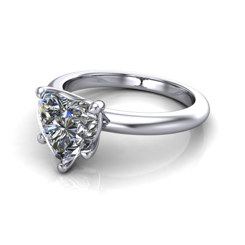Noelle heart classic solitaire engagement ring in 14K White Gold, three-quarter perspective showing the prong-set center raised above a slim plain polished band