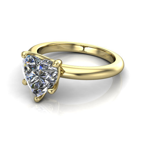 Noelle heart classic solitaire engagement ring in 14K Yellow Gold, three-quarter perspective showing the prong-set center raised above a slim plain polished band