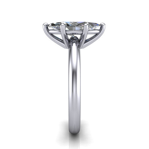 Noelle marquise classic solitaire engagement ring in 18K White Gold, side profile showing the plain polished band and the prong setting in profile