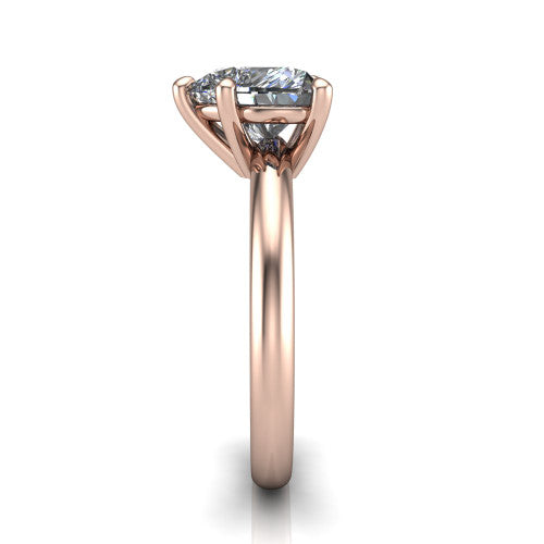 Noelle heart classic solitaire engagement ring in 14K Rose Gold, side profile showing the plain polished band and the prong setting in profile