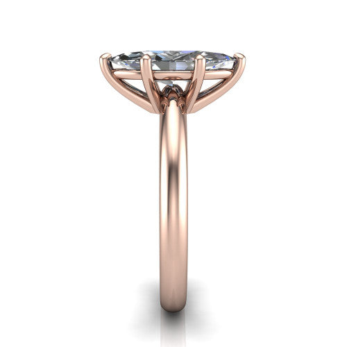 Noelle marquise classic solitaire engagement ring in 14K Rose Gold, side profile showing the plain polished band and the prong setting in profile