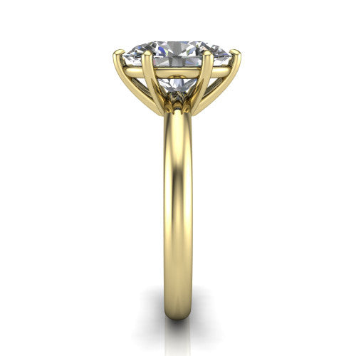 Noelle oval classic solitaire engagement ring in 14K Yellow Gold, side profile showing the plain polished band and the prong setting in profile