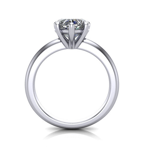 Noelle heart classic solitaire engagement ring in 18K White Gold, through-finger front profile showing the prong head raised above the plain shank