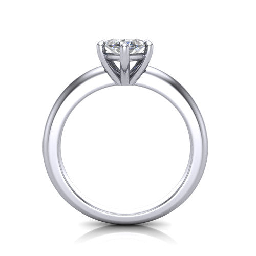 Noelle marquise classic solitaire engagement ring in 18K White Gold, through-finger front profile showing the prong head raised above the plain shank