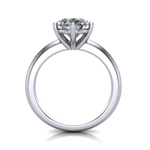 Noelle oval classic solitaire engagement ring in Platinum, through-finger front profile showing the prong head raised above the plain shank
