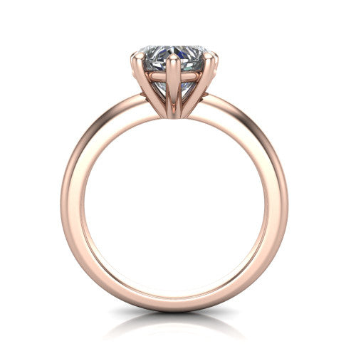 Noelle heart classic solitaire engagement ring in 18K Rose Gold, through-finger front profile showing the prong head raised above the plain shank