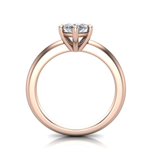 Noelle marquise classic solitaire engagement ring in 14K Rose Gold, through-finger front profile showing the prong head raised above the plain shank