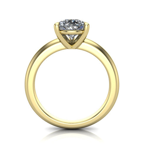 Noelle pear classic solitaire engagement ring in 18K Yellow Gold, through-finger front profile showing the prong head raised above the plain shank