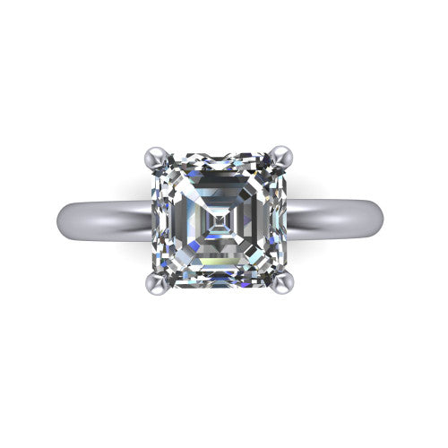 Noelle square emerald classic solitaire engagement ring in Platinum, top-down view showing the center stone and the smooth band from above